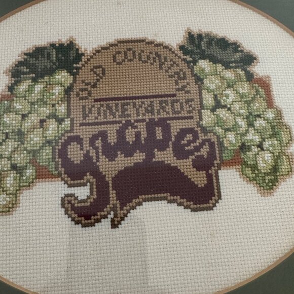 Vintage Framed Grape Vineyard Cross-Stitch Art - Picture 2 of 7